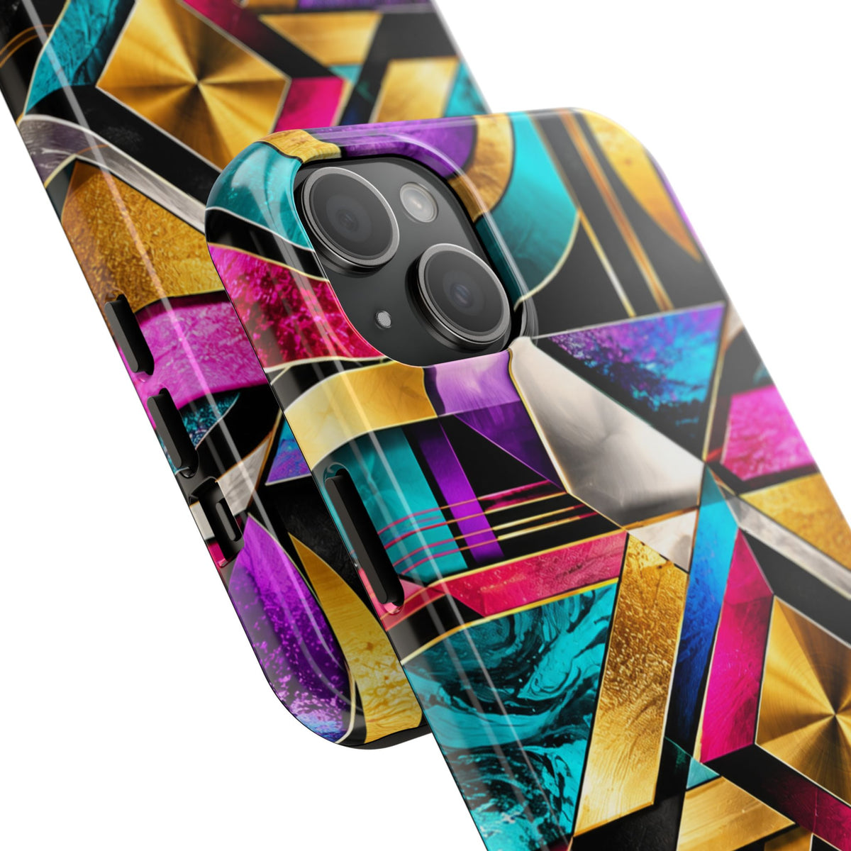 Geometric Art Deco Tough Phone Case — Vibrant Gold, Teal & Magenta Pattern