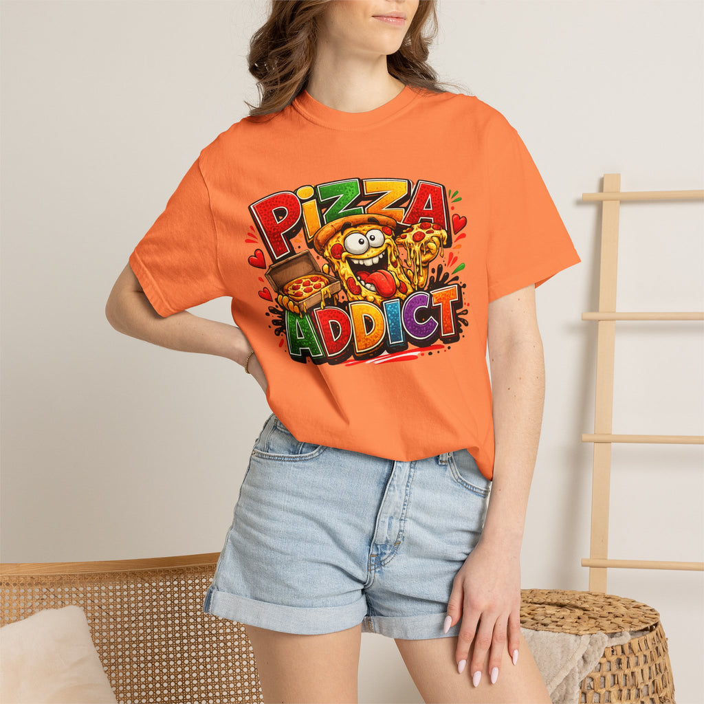 Pizza Addict T-shirt | Cartoon Slice Graphic, Funny Food Tee