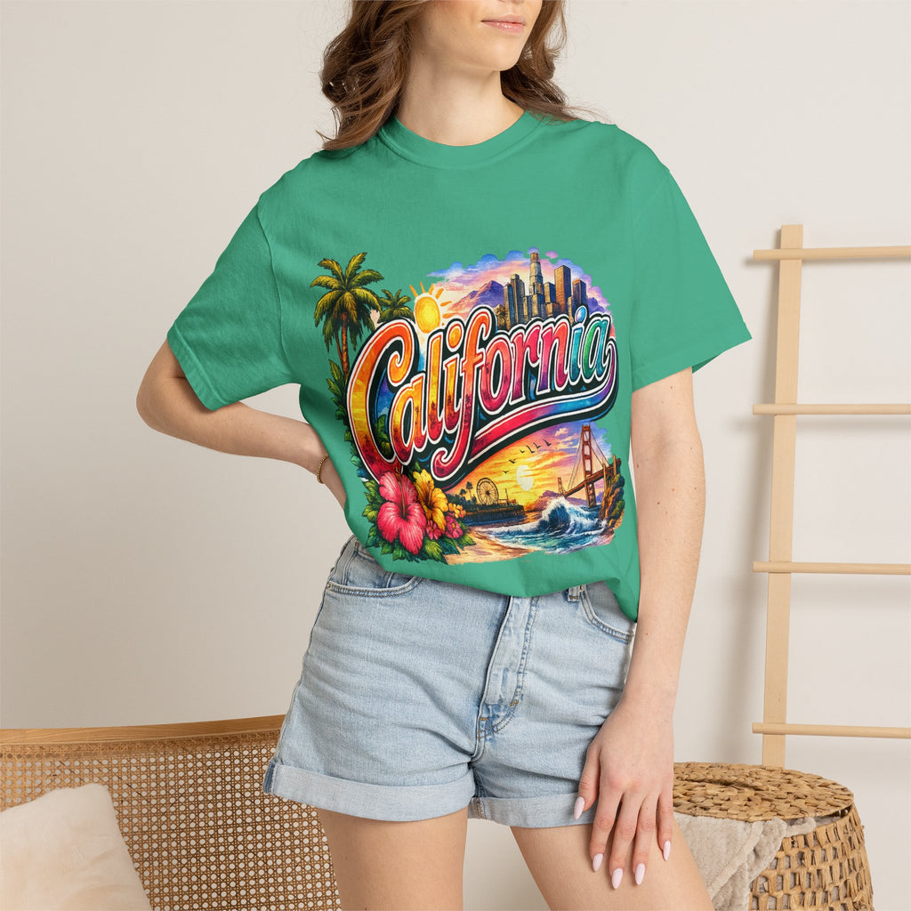 California Sunset Scenic T-shirt | Golden Gate Palm Beach Hibiscus