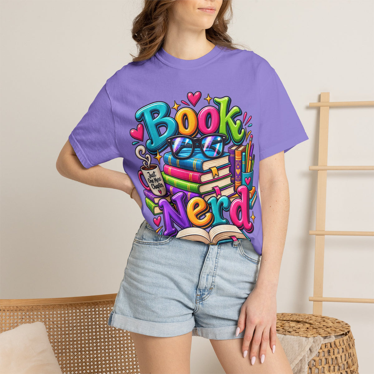 Book Nerd T-Shirt | Colorful Stacked Books Illustration