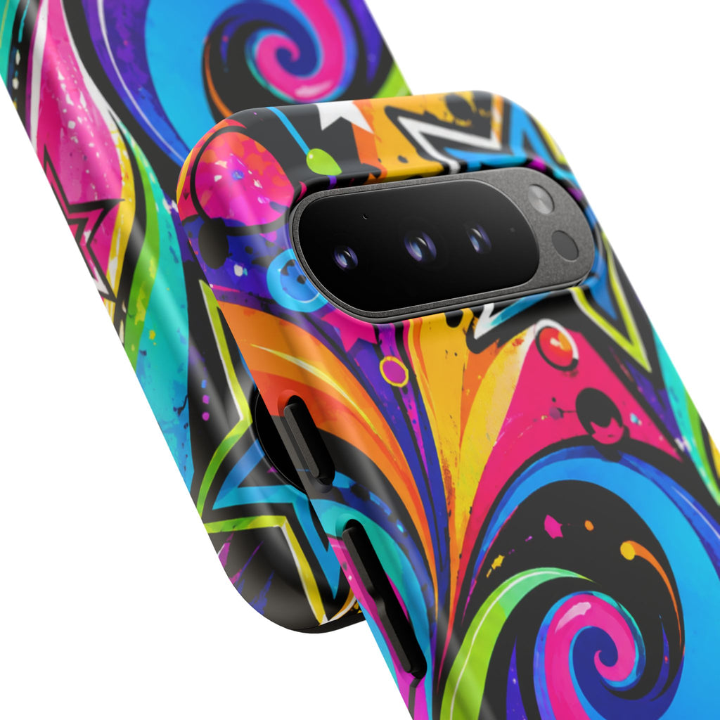 Psychedelic Swirl Phone Case — Bold Retro Stars & Neon Pop Art Tough Case