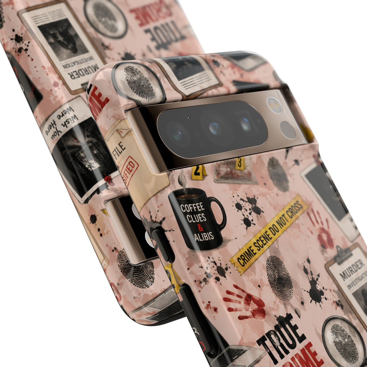 True Crime Pattern Phone Case – Detective Evidence, Crime Scene Tape & 'True Crime' Design