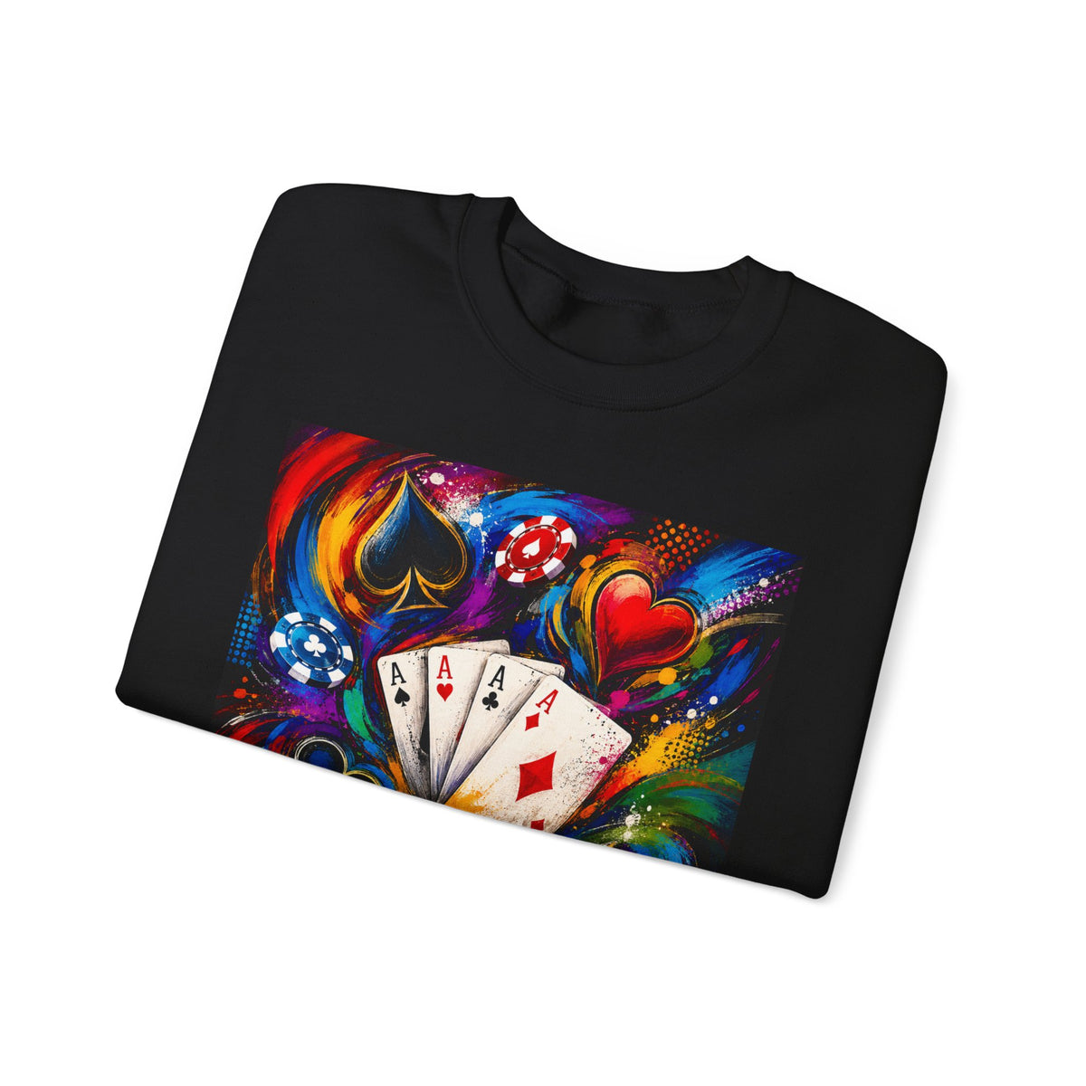 Poker Aces Crewneck Sweatshirt — Colorful Casino Cards & Chips Design