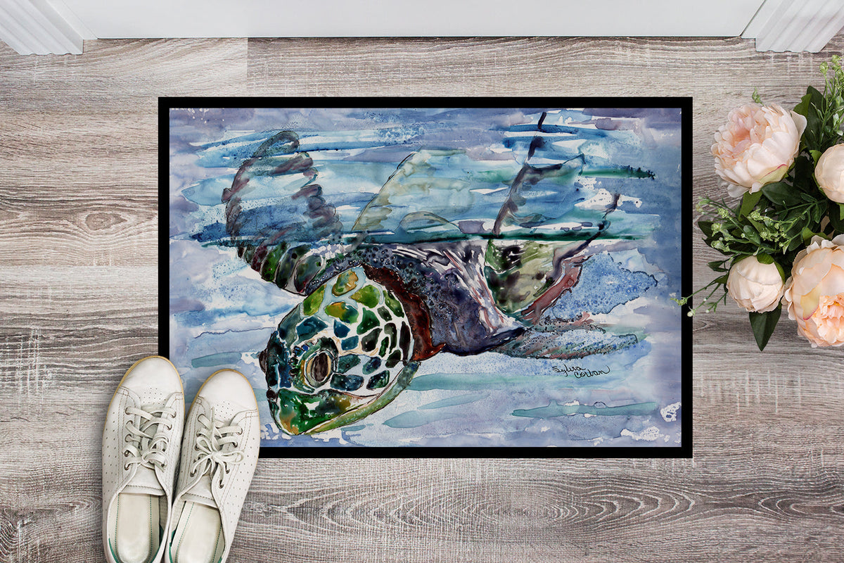 Loggerhead Turtle in a Dive Doormat Indoor Outdoor 18H X 27W Front Door Mat Rugs for Entryway, Non Slip Washable
