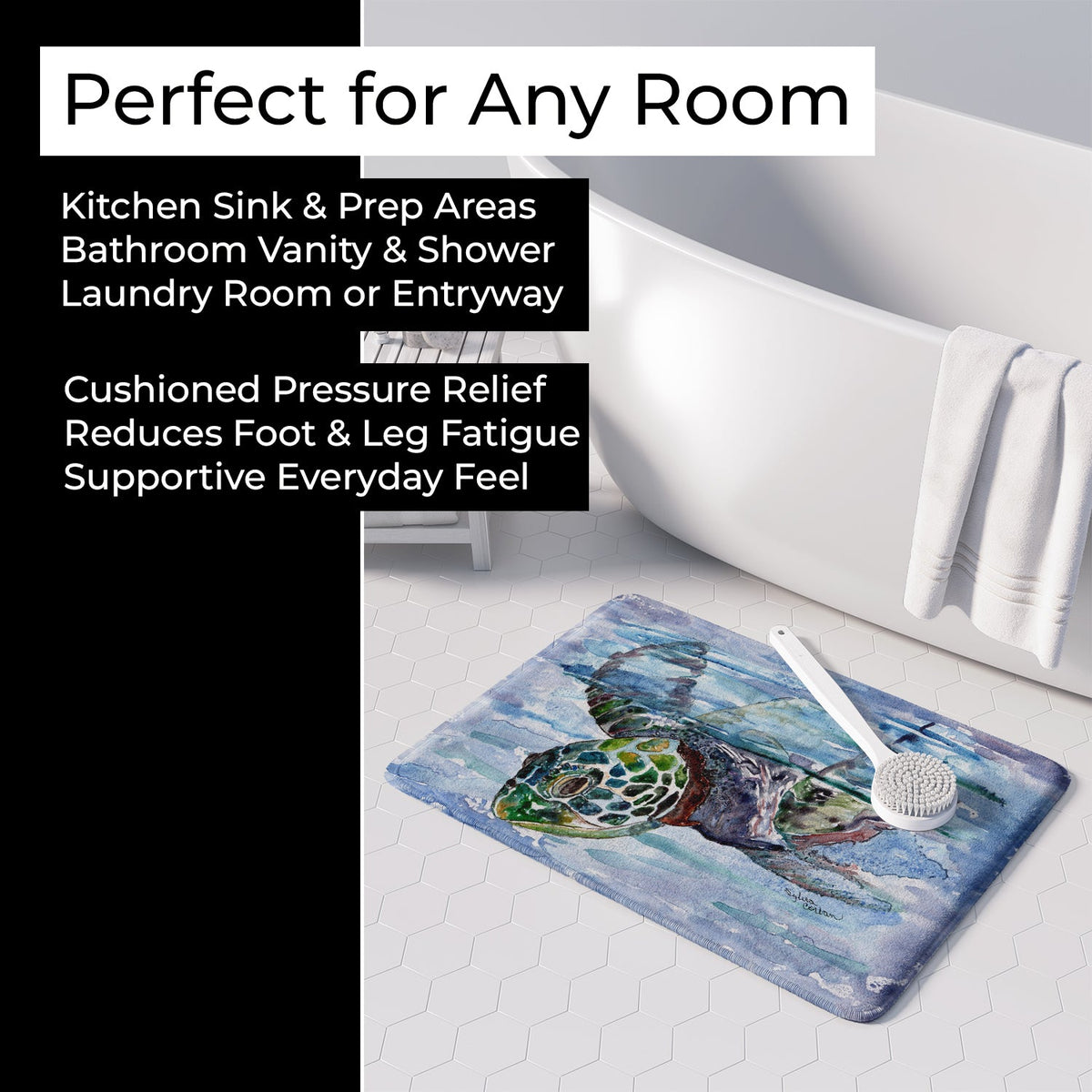 Loggerhead Turtle in a Dive Memory Foam Kitchen Mat Machine Washable Anti-Fatigue Cushion Comfort Bath or Kitchen Rug