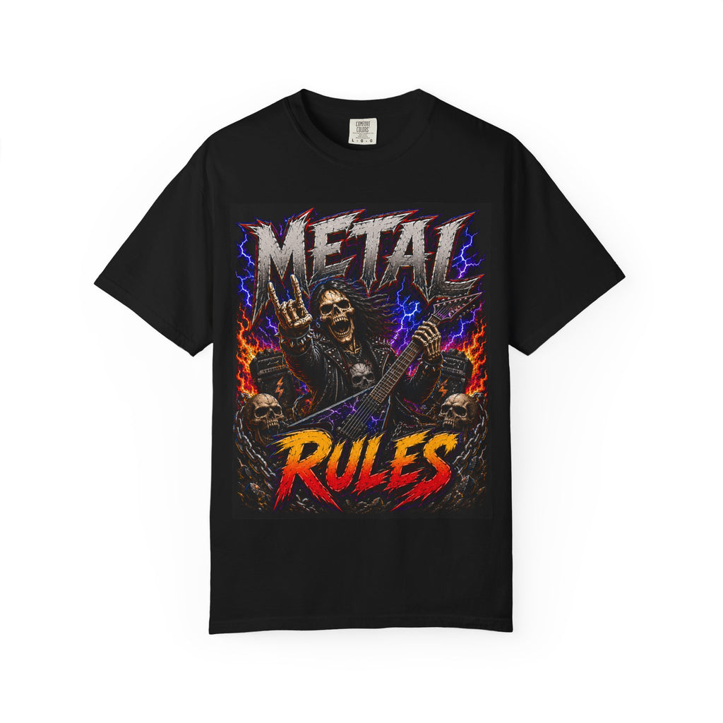 Metal Rules Skull Guitar T-Shirt | Heavy Metal Band Graphic