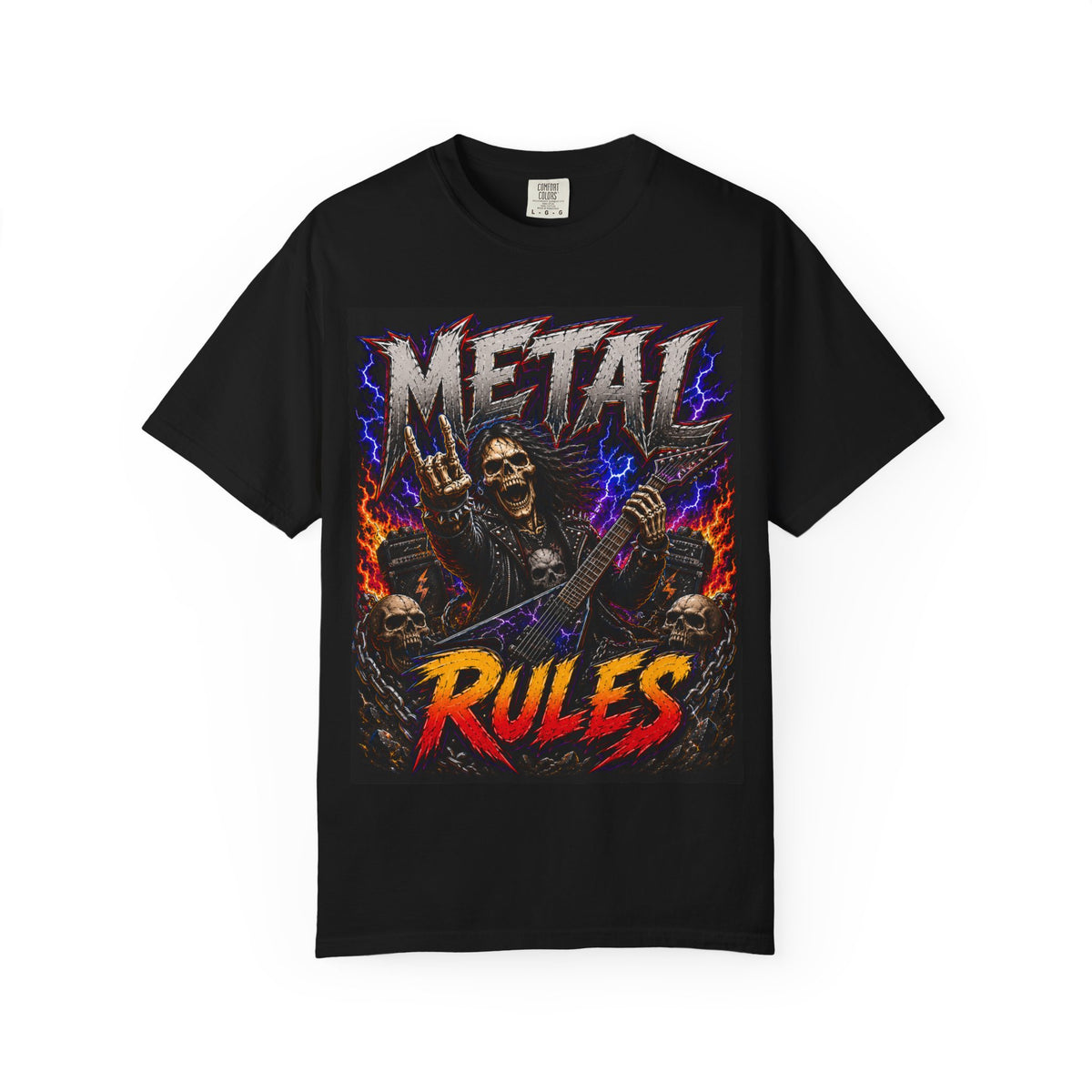 Metal Rules Skull Guitar T-Shirt | Heavy Metal Band Graphic