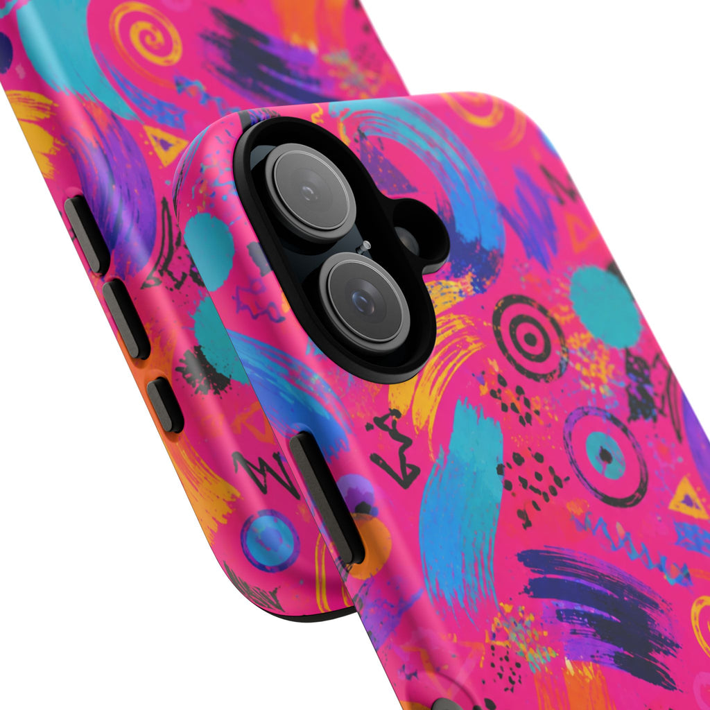 Neon Retro Abstract Tough Phone Case — 80s Brushstroke Pattern