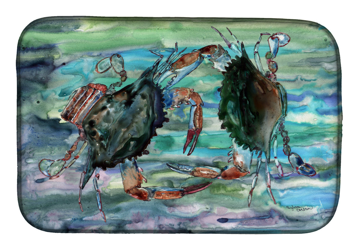 Watery Teal and Purple Crabs Dish Drying Mat Absorbent Dish Drying Mat Pad for Kitchen Counter Dish Drainer Mat for Countertop, 14 x 21", Multicolor