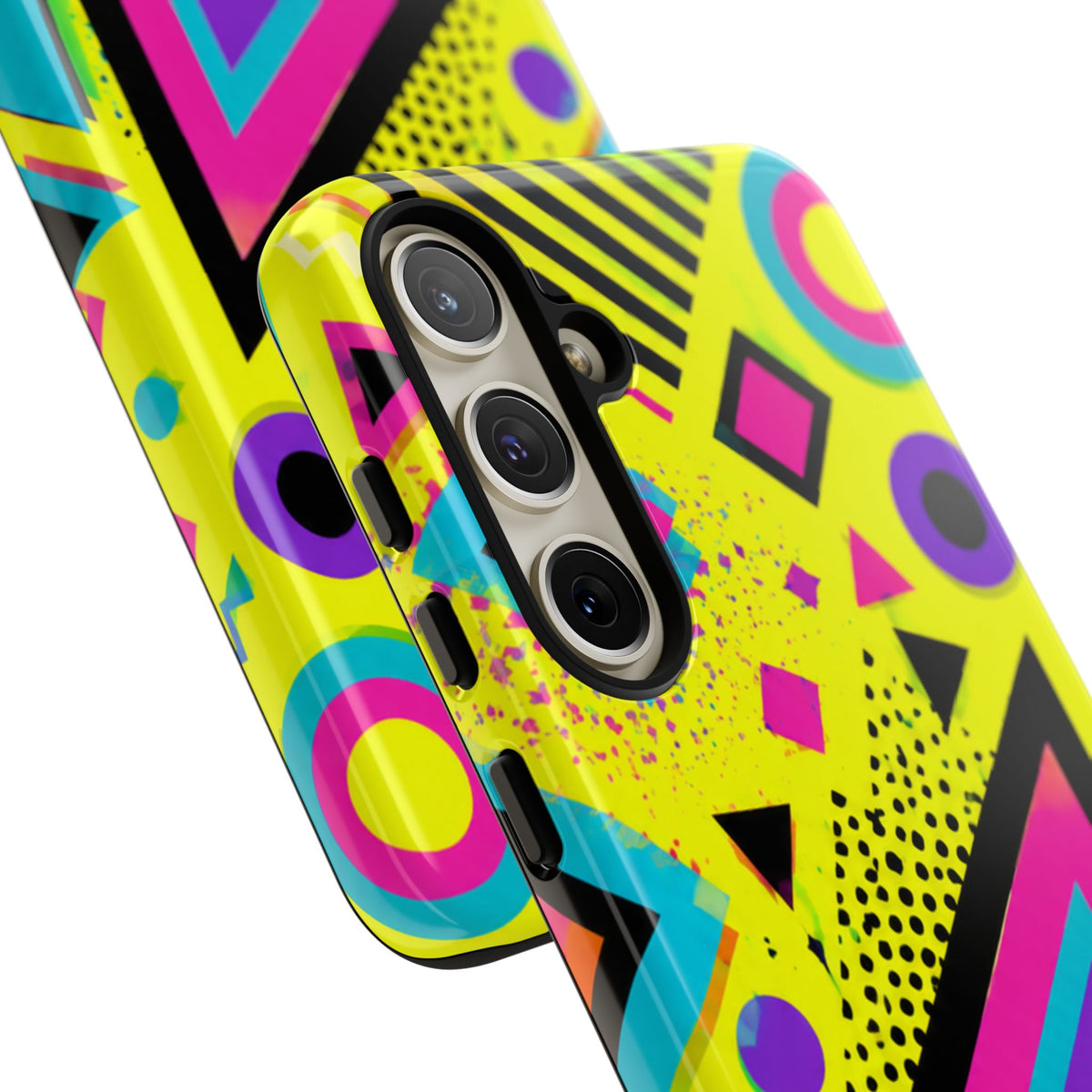 Retro 80s Geometric Phone Case — Neon Memphis Triangle Design