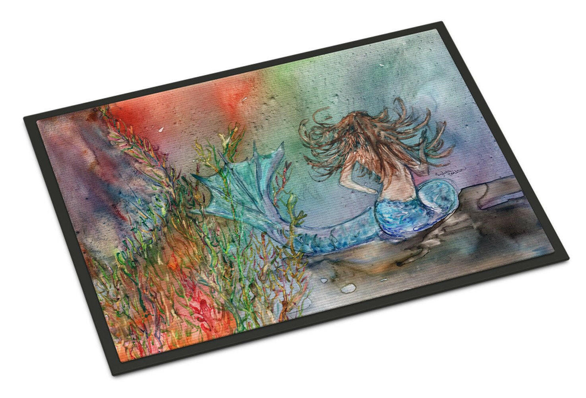Brunette Mermaid Water Fantasy Doormat Indoor Outdoor 18H X 27W Front Door Mat Rugs for Entryway, Non Slip Washable