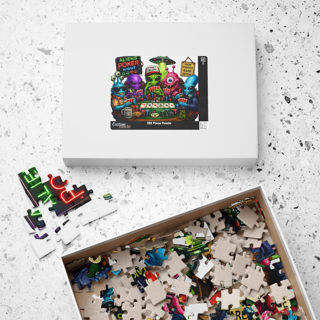 Aliens Poker Night Puzzle | Card Game Alien Illustration Jigsaw