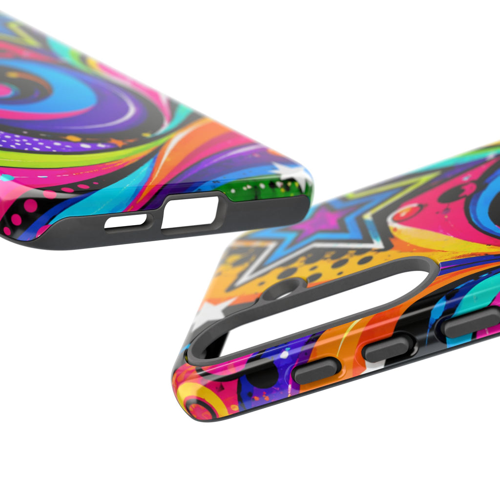Psychedelic Swirl Phone Case — Bold Retro Stars & Neon Pop Art Tough Case