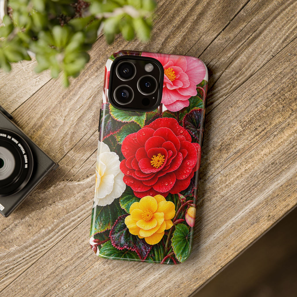 Floral Begonia Phone Case — Vibrant Red, Pink & Yellow Blossom Protective Cover