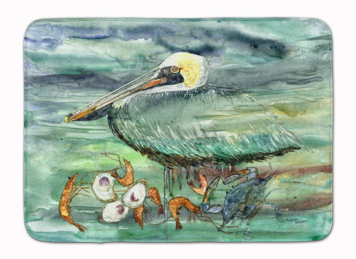 Watery Pelican, Shrimp, Crab and Oysters Memory Foam Kitchen Mat Machine Washable Anti-Fatigue Cushion Comfort Bath or Kitchen Rug
