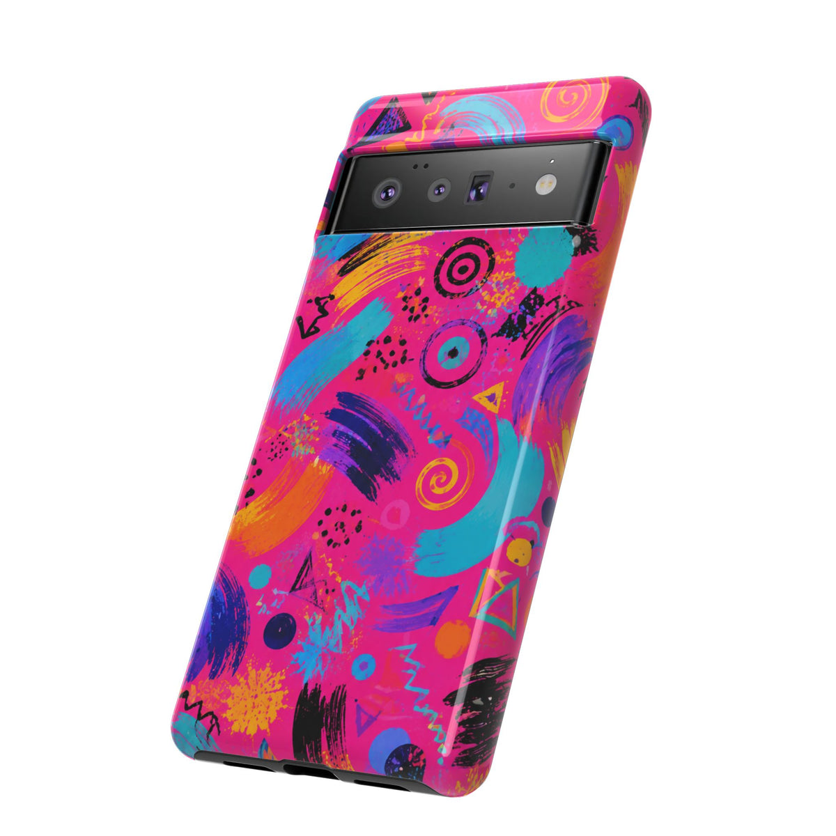 Neon Retro Abstract Tough Phone Case — 80s Brushstroke Pattern