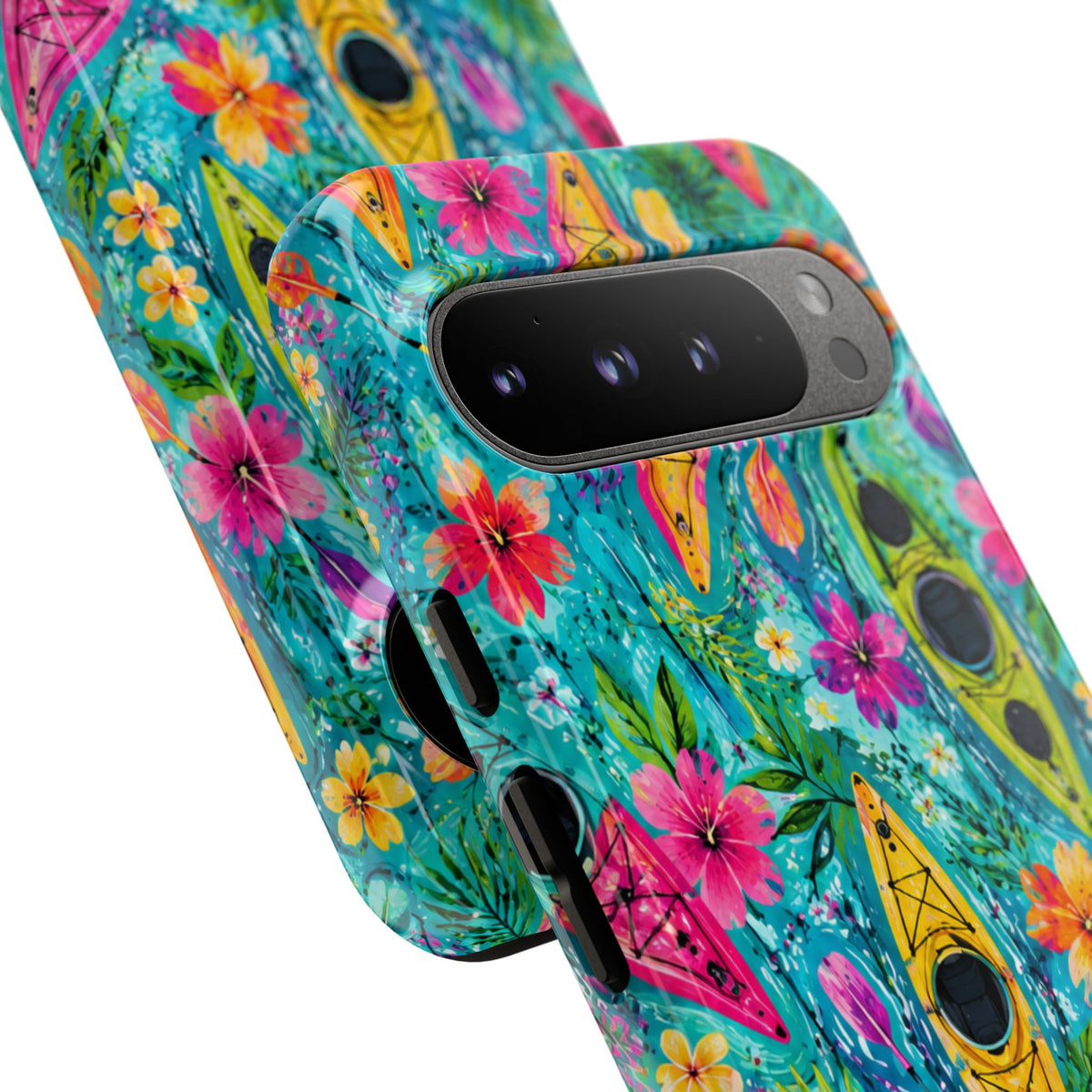 Tropical Kayak Phone Case – Colorful Floral Waterproof Pattern