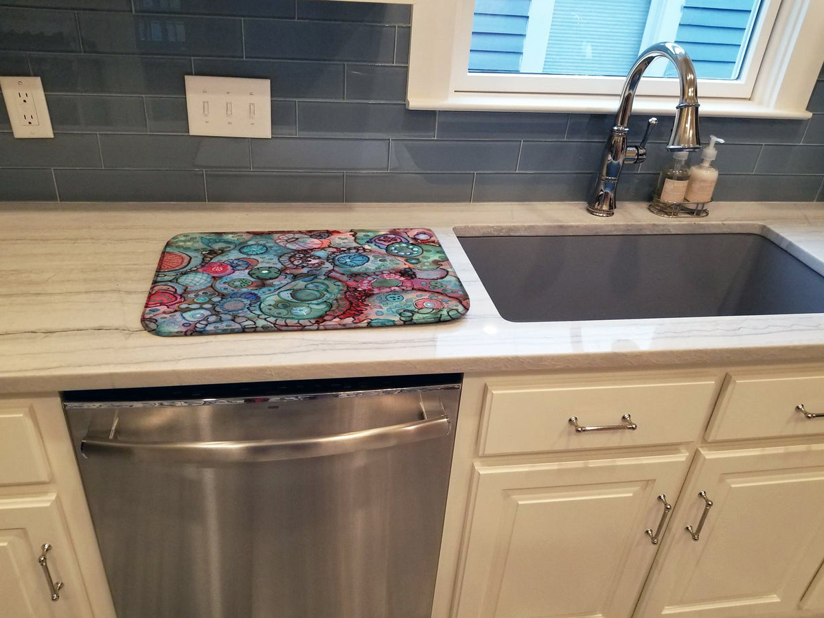 Abstract in Reds and Blues Dish Drying Mat Absorbent Dish Drying Mat Pad for Kitchen Counter Dish Drainer Mat for Countertop, 14 x 21", Multicolor