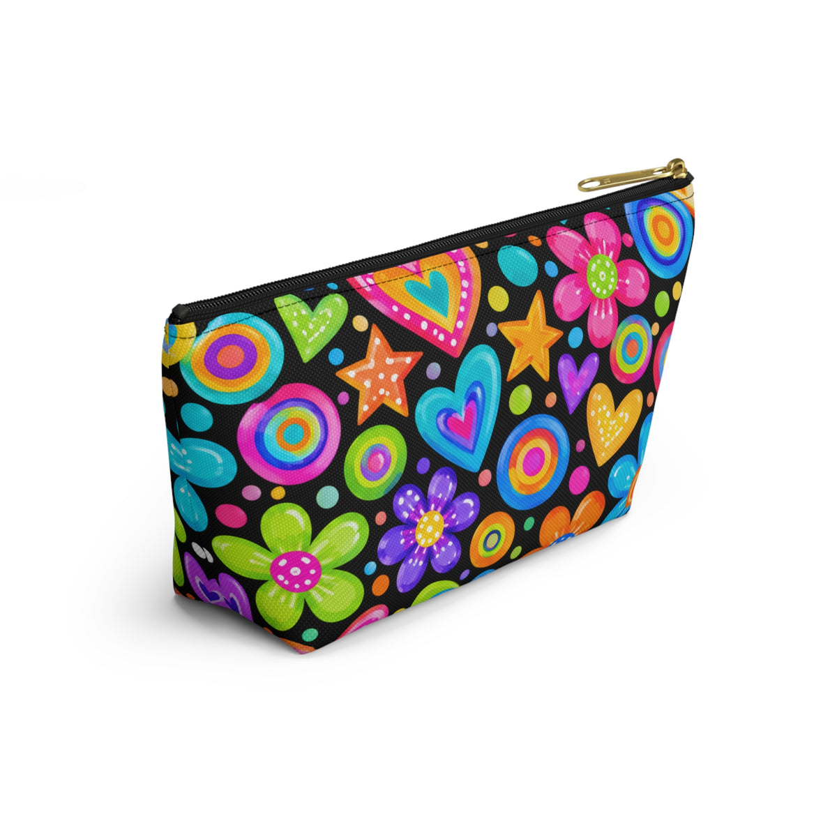 Bright Retro Hearts & Flowers Accessory Pouch