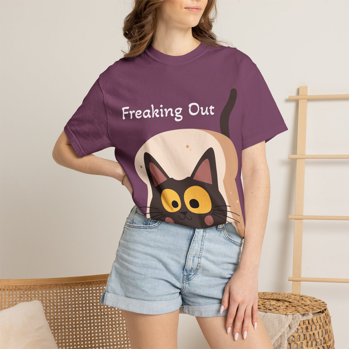 Black Cat in Toast T-Shirt | Cute Kawaii Kitty Illustration