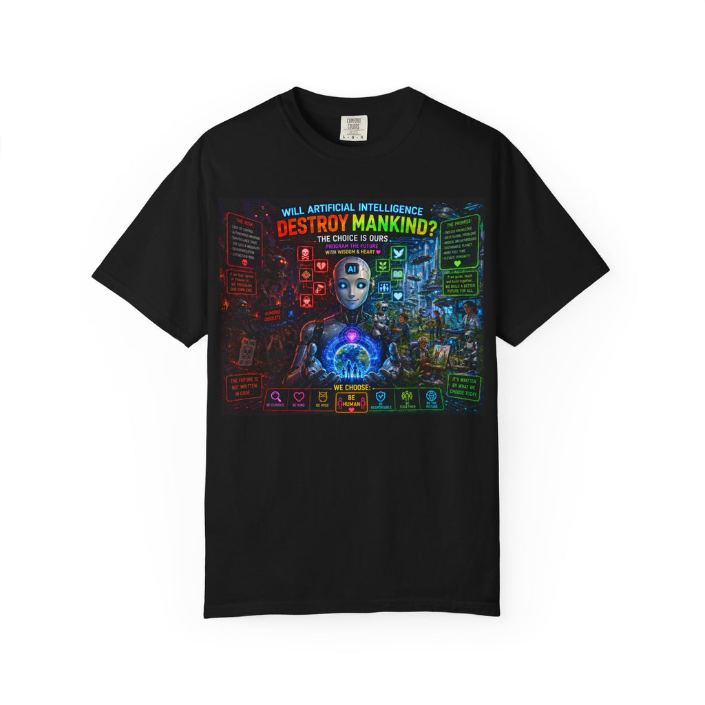 AI Apocalypse Poster T-shirt | Robot Questioning Humanity
