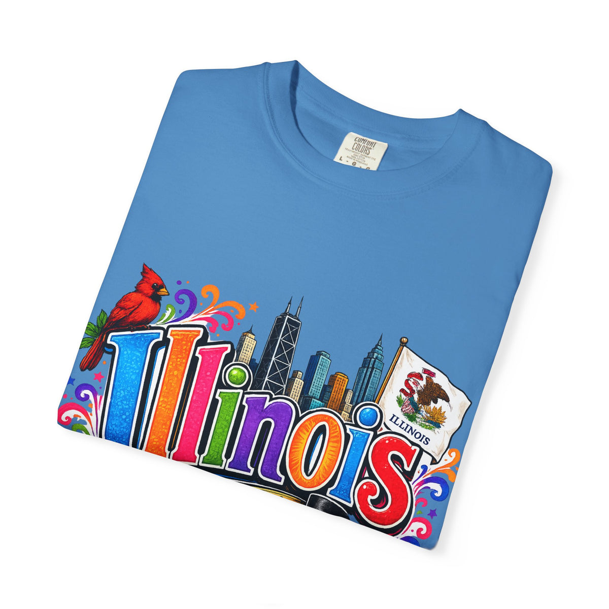 Illinois state skyline tee | Illinois T-shirt with cardinal and state flag