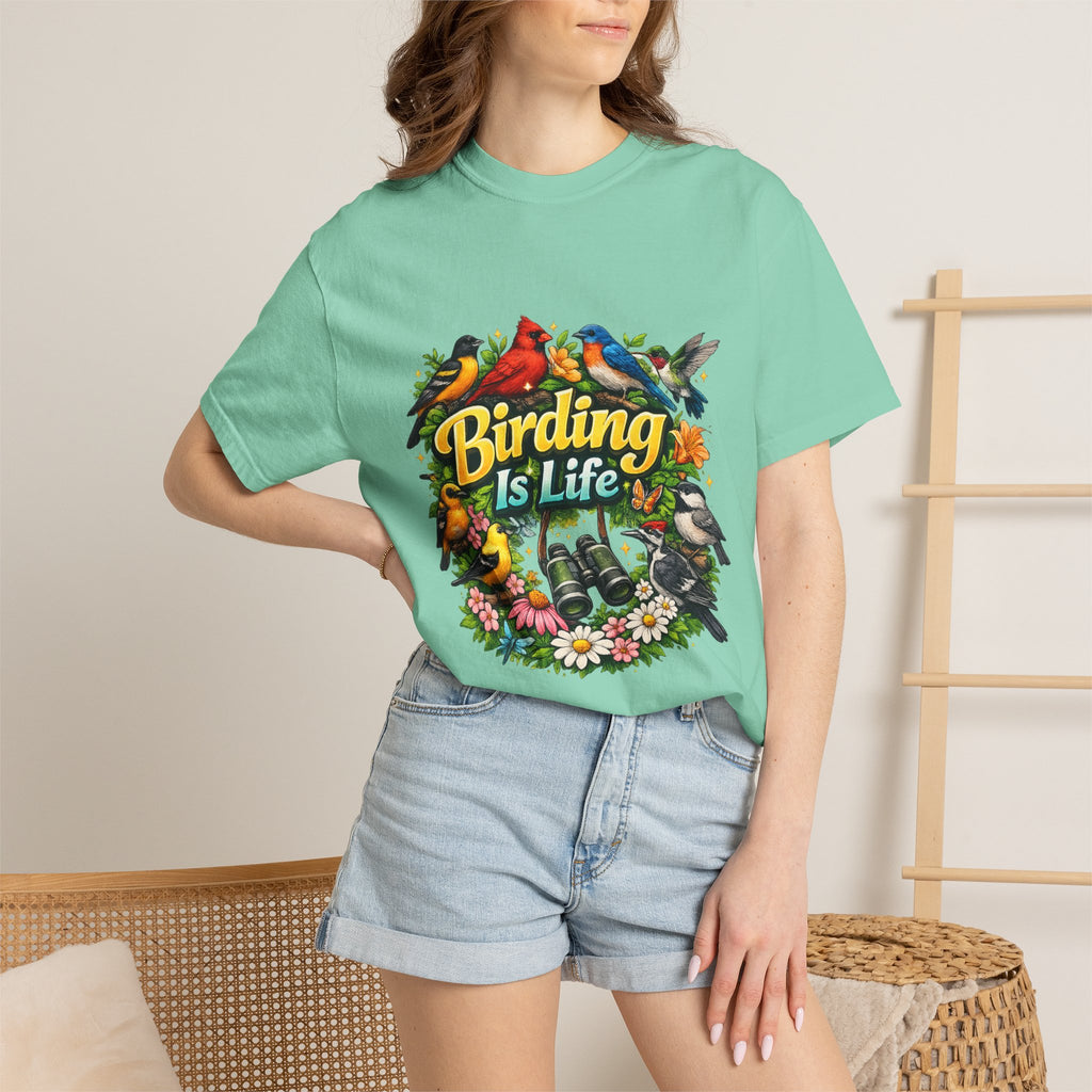 Birding Is Life T-shirt | Colorful Songbirds, Binoculars, Floral Design