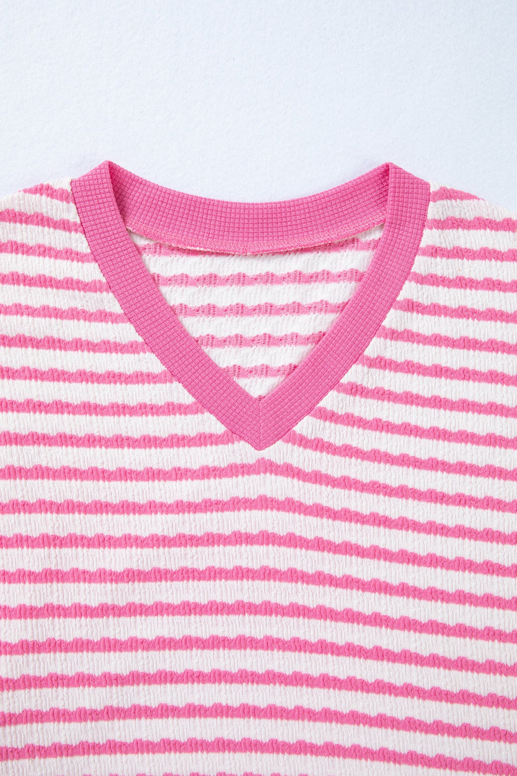 Stripe Textured Knit V-Neck Short Sleeve Top