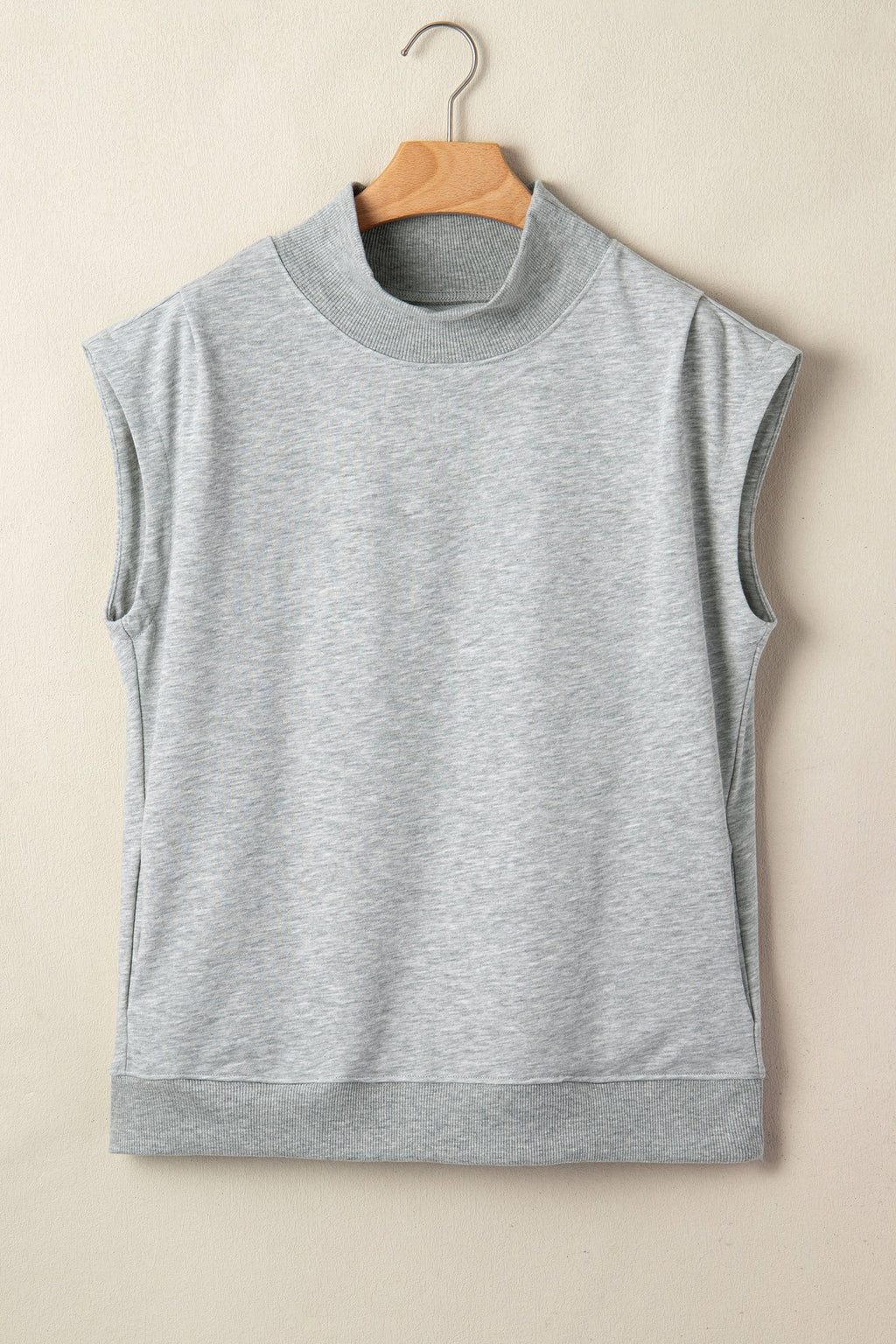 Solid Mock Neck Cap Sleeve Oversized Top