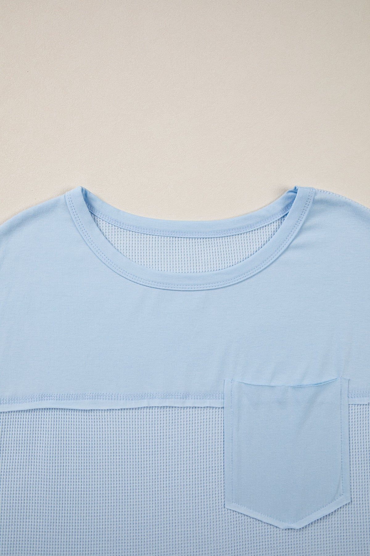 Waffle Patchwork Raw Seam Short Sleeve T-Shirt