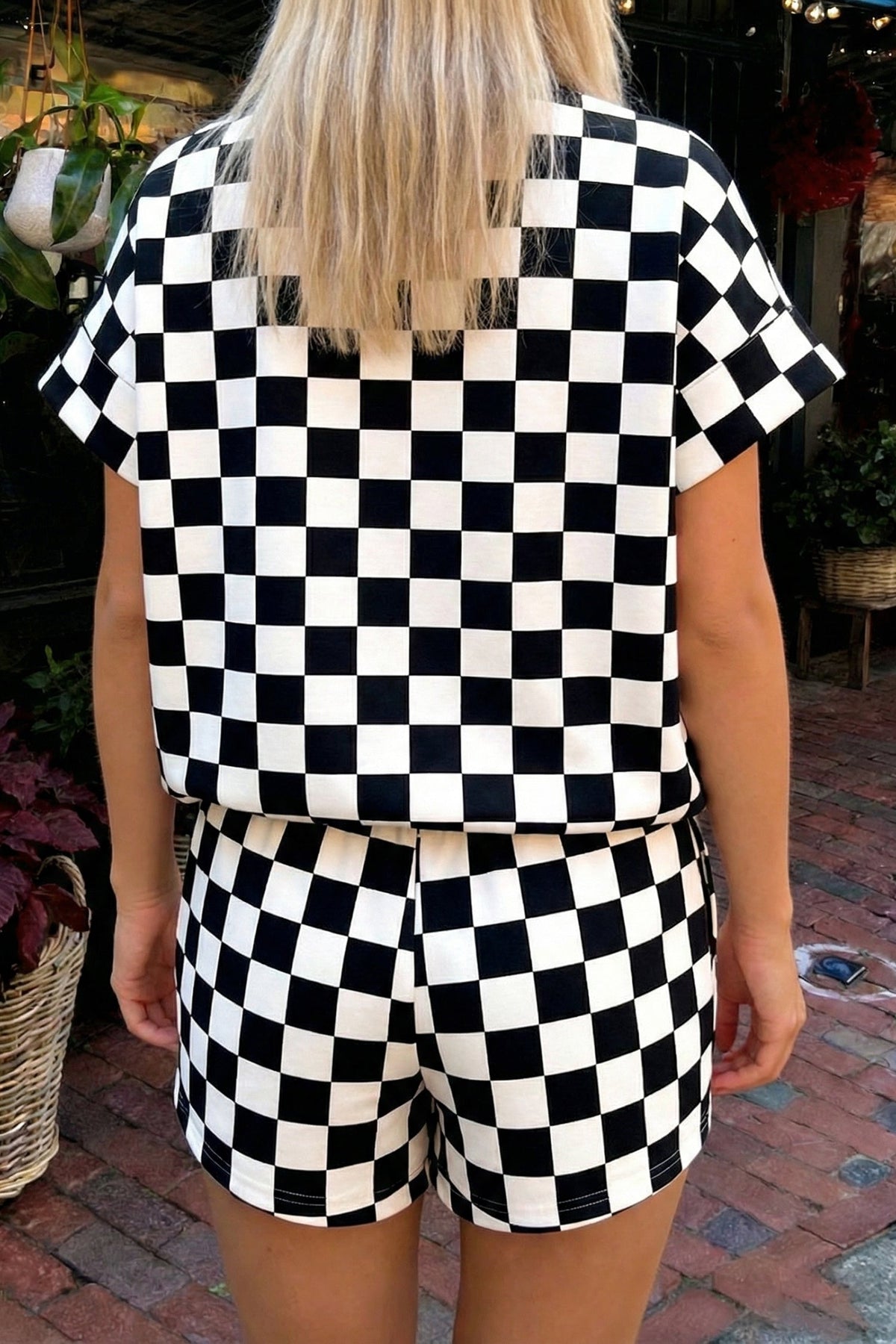 Checker Colorblock Mock Neck Top & Short Set