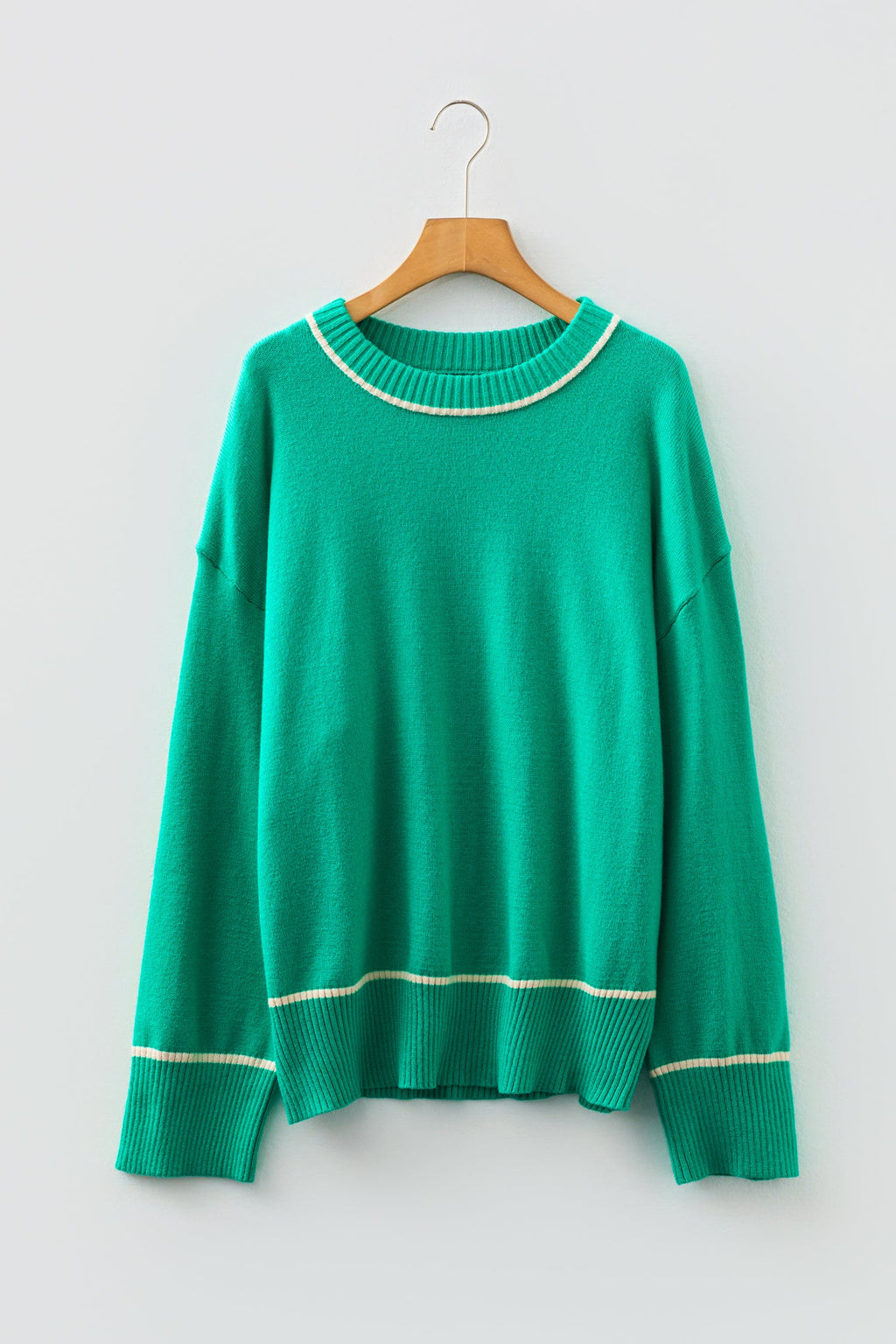 Colorblock Contrast Trim Drop Shoulder Baggy Sweater