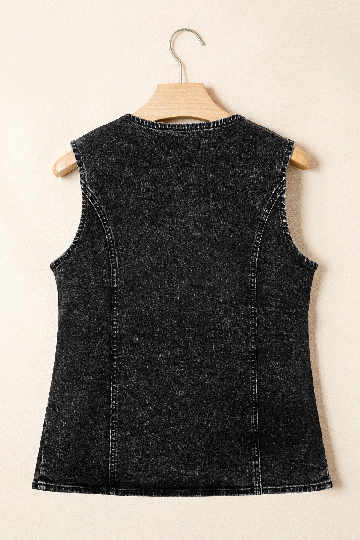 Solid Denim Buttoned Front Slit Vest