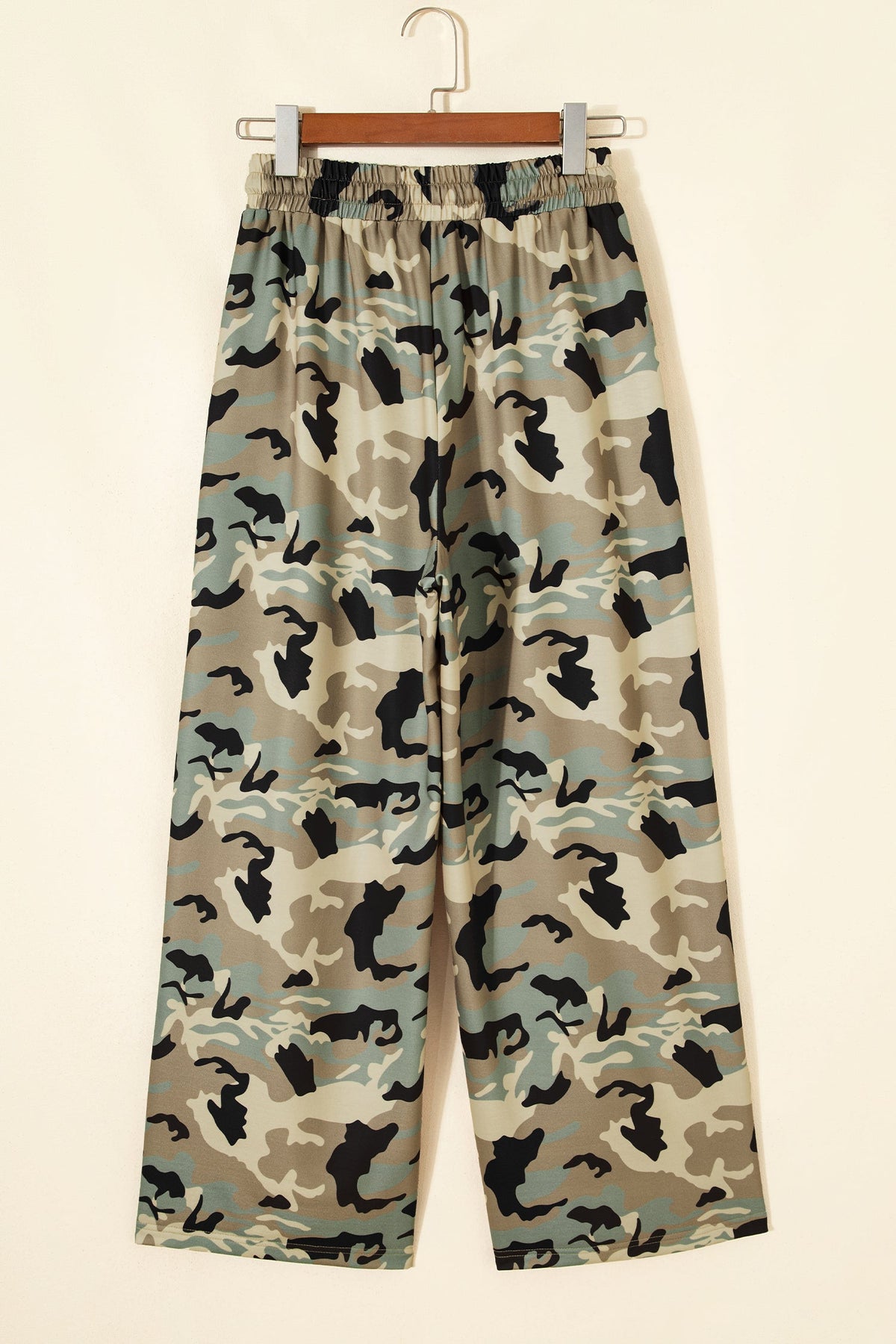 Camo Drawstring Elastic Waist Wide Leg Pants