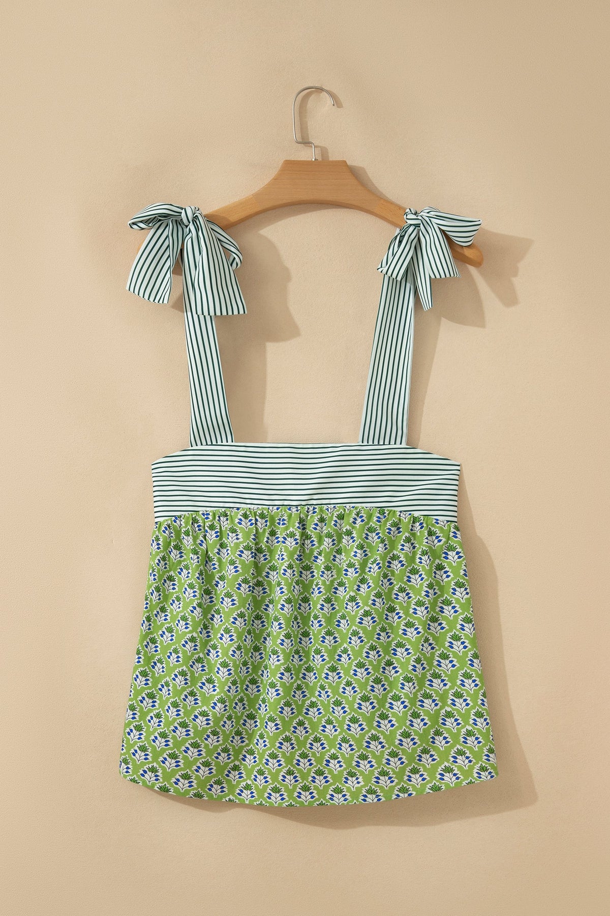 Floral Stripe Tie Strap Babydoll Tank Top