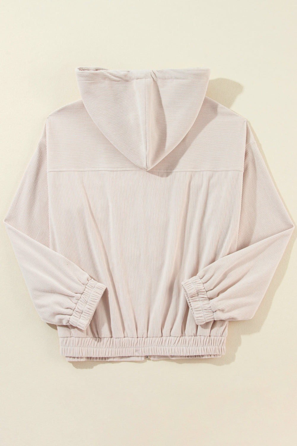 Solid Corduroy Zip-Up Pocketed Hooded Jacket