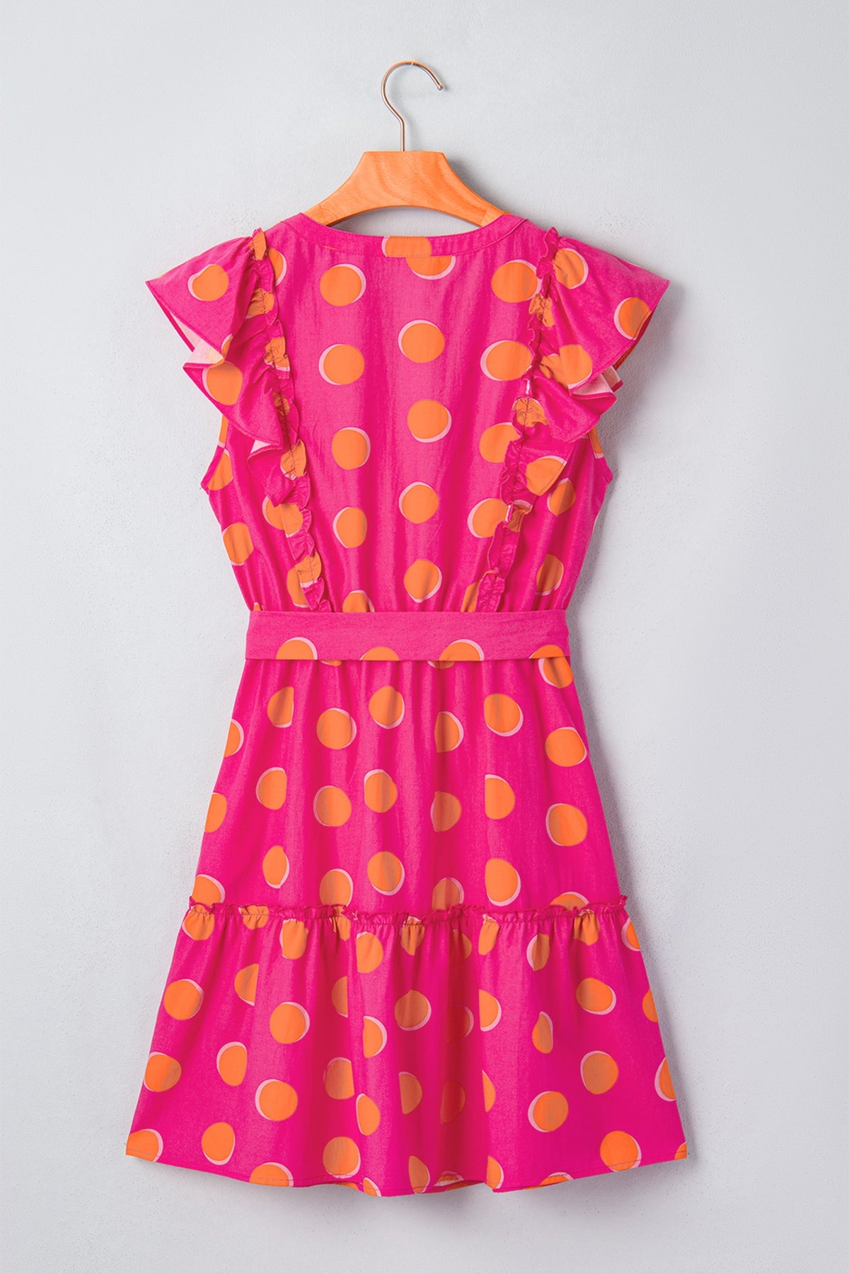 Polka Dot V-Neck Ruffle Belted Mini Dress