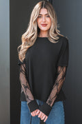 Bow Mesh Patchwork Long Sleeve Tee