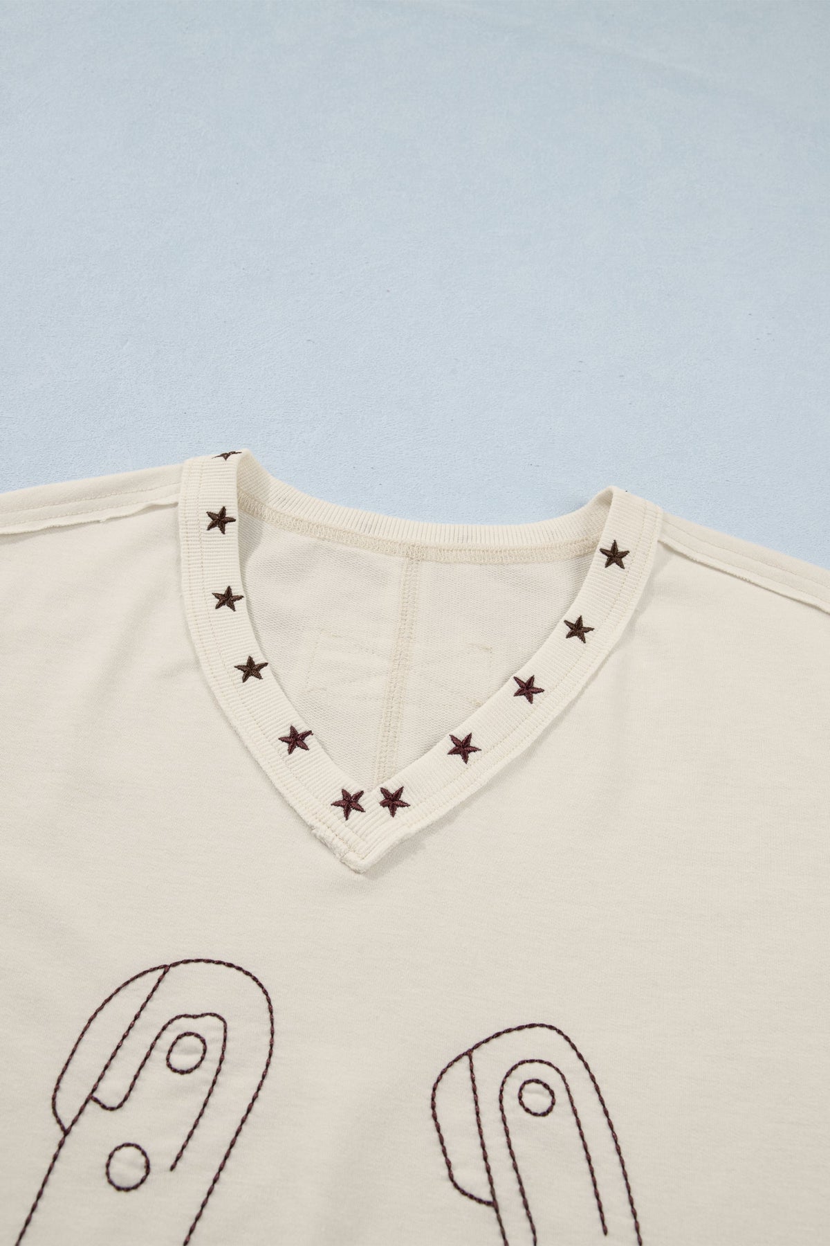 Embroidered Horseshoe Star Trim V-Neck Tank Top