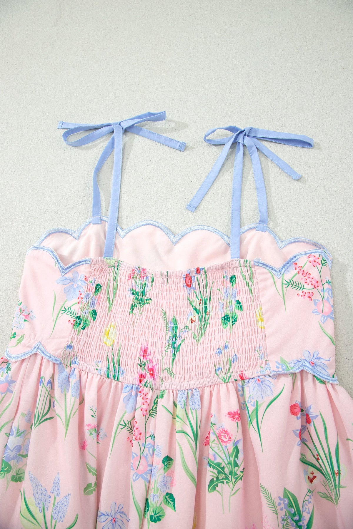 Floral Contrast Trim Tie Strap Midi Dress