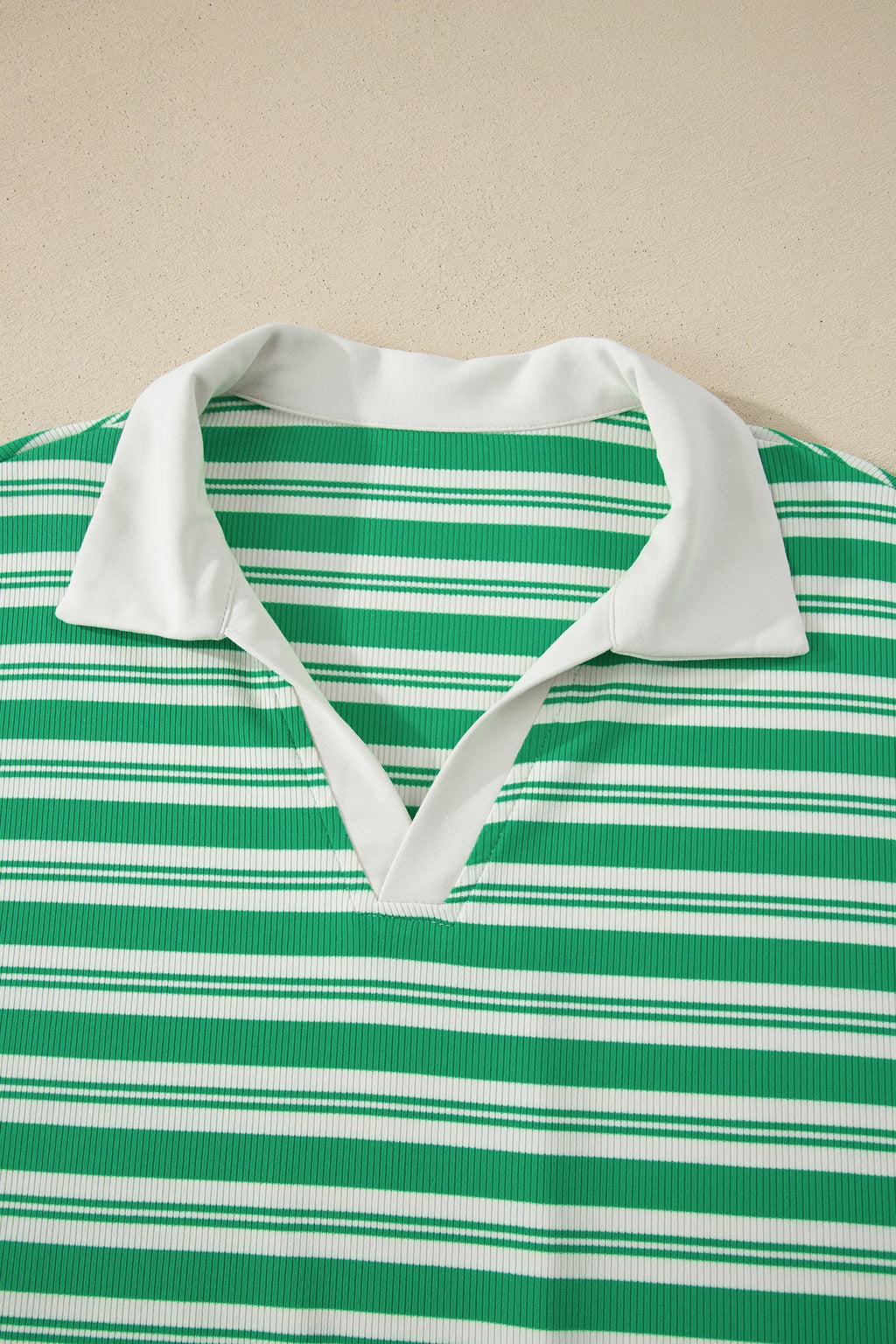 Stripe Collared V-Neck Short Sleeve Midi Dress