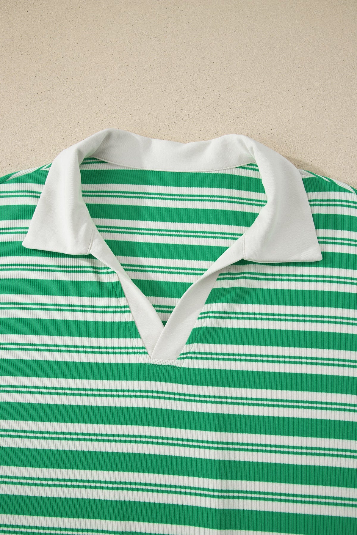 Stripe Collared V-Neck Short Sleeve Midi Dress