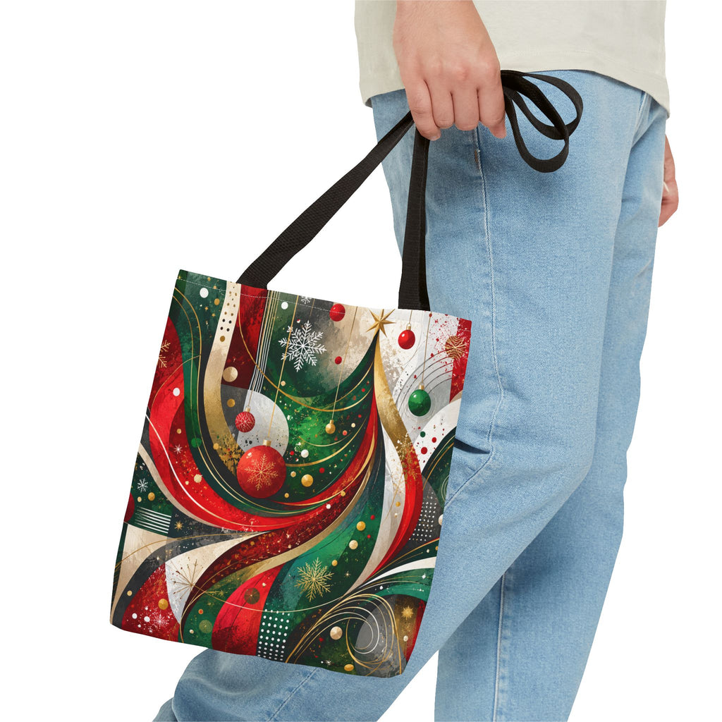 Abstract Retro Christmas Ornaments Tote Bag | Holiday Swirl Pattern
