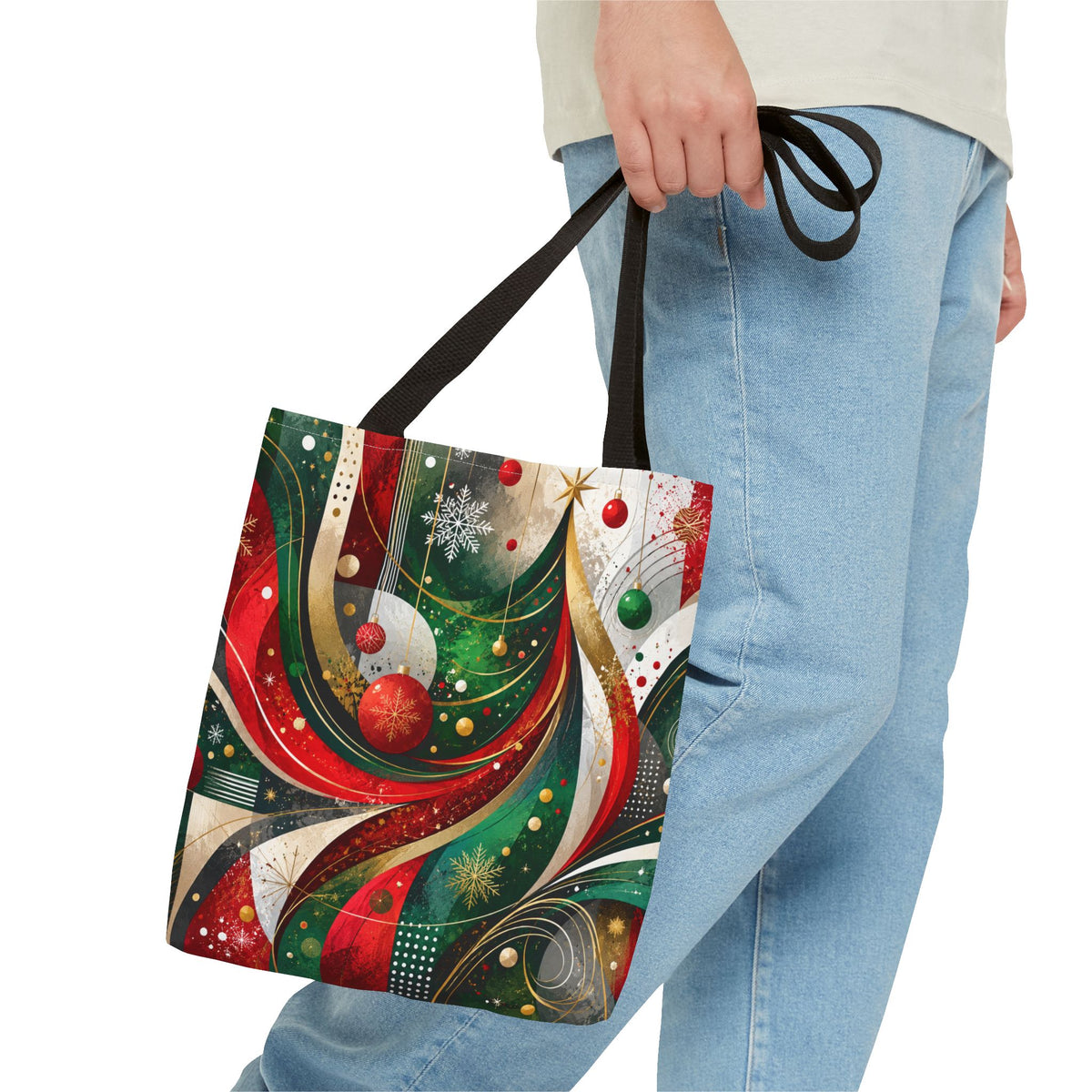 Abstract Retro Christmas Ornaments Tote Bag | Holiday Swirl Pattern