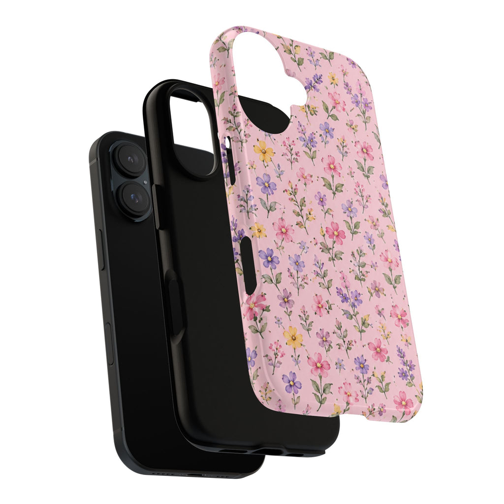 Floral Pink Tough Phone Case — Pastel Wildflower Protective Case