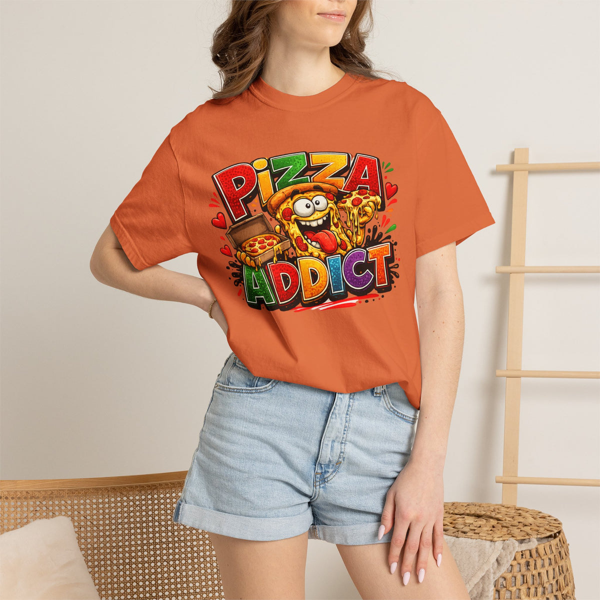 Pizza Addict T-shirt | Cartoon Slice Graphic, Funny Food Tee