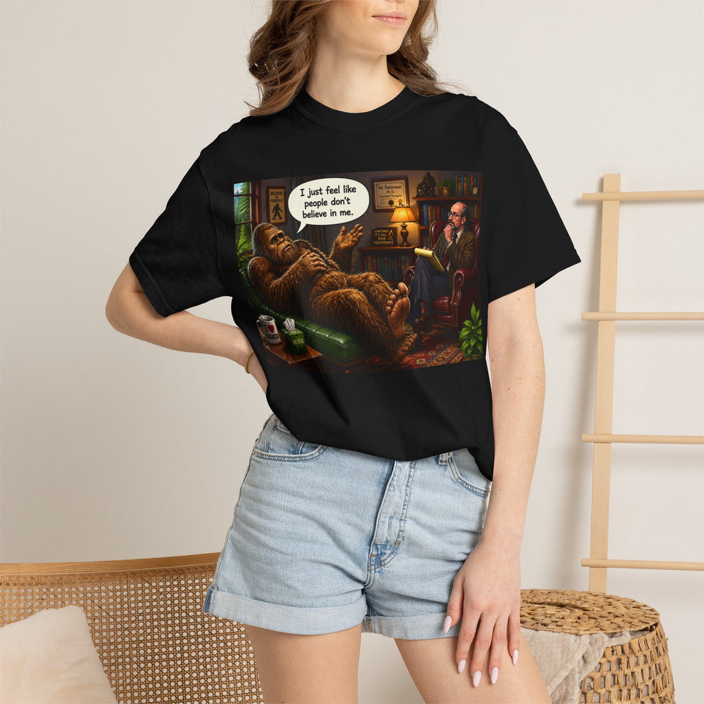Bigfoot on the Couch T-Shirt — “I Just Feel Like People Don’t Believe in Me” Tee