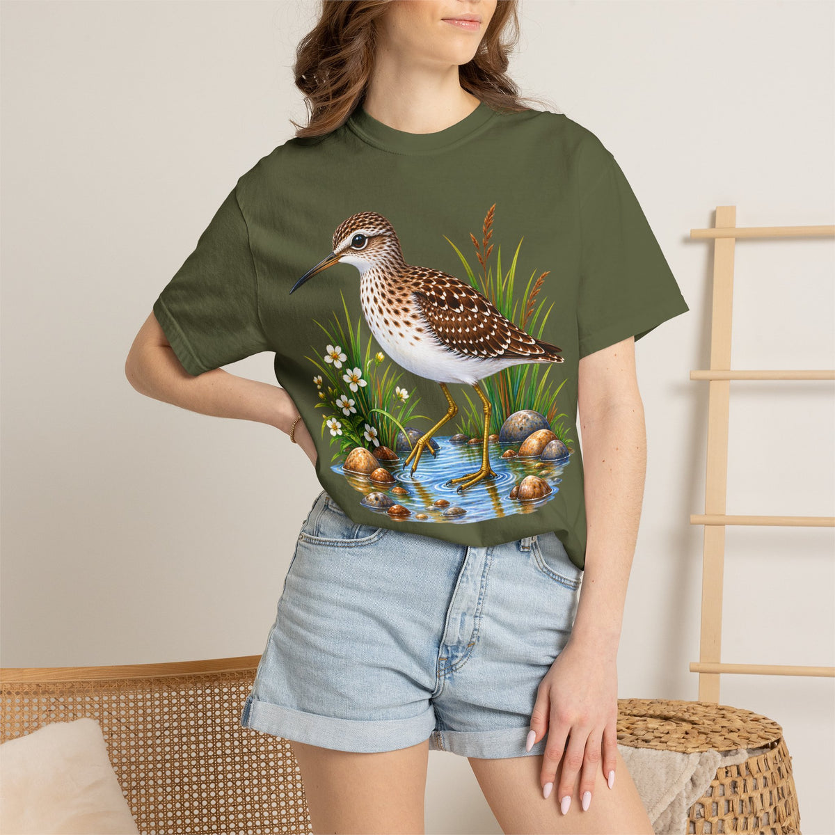 Shorebird Illustration T-Shirt — Marsh Sandpiper Graphic Tee