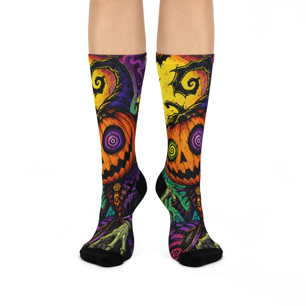 Halloween Pumpkin Crew Socks — Colorful Spooky Jack-o’-Lantern Cushioned Socks