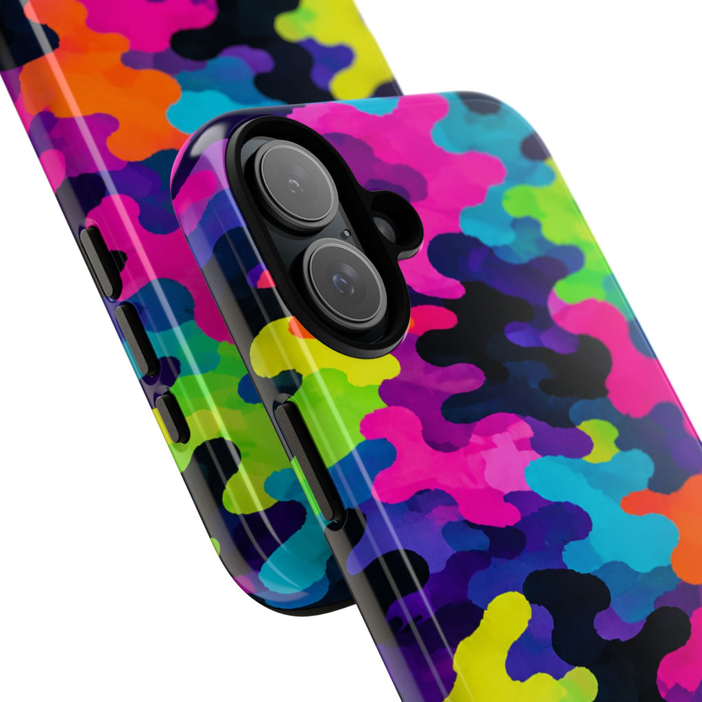 Neon Camo Tough Phone Case — Bright Rainbow Protective iPhone Cover